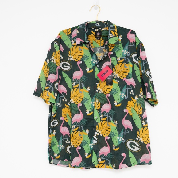 NFL Green Bay Packers Flamingo Leaf Hawaiian Shirt - Picture 1 of 5